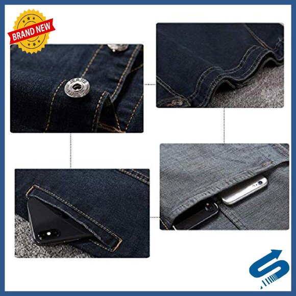 Men's Denim Vest Sleeveless Jacket Vintage Style Button Up Casual - Picture 6 of 6